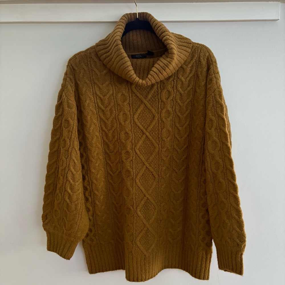RDI Women's Cowl Neck Cable Knit Sweater - Brown